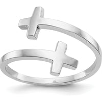 14K White Gold Polished Double Cross Fashion Ring with Rhodium Plating by Oro Pregiato