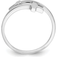 14K White Gold Polished Double Cross Fashion Ring with Rhodium Plating by Oro Pregiato