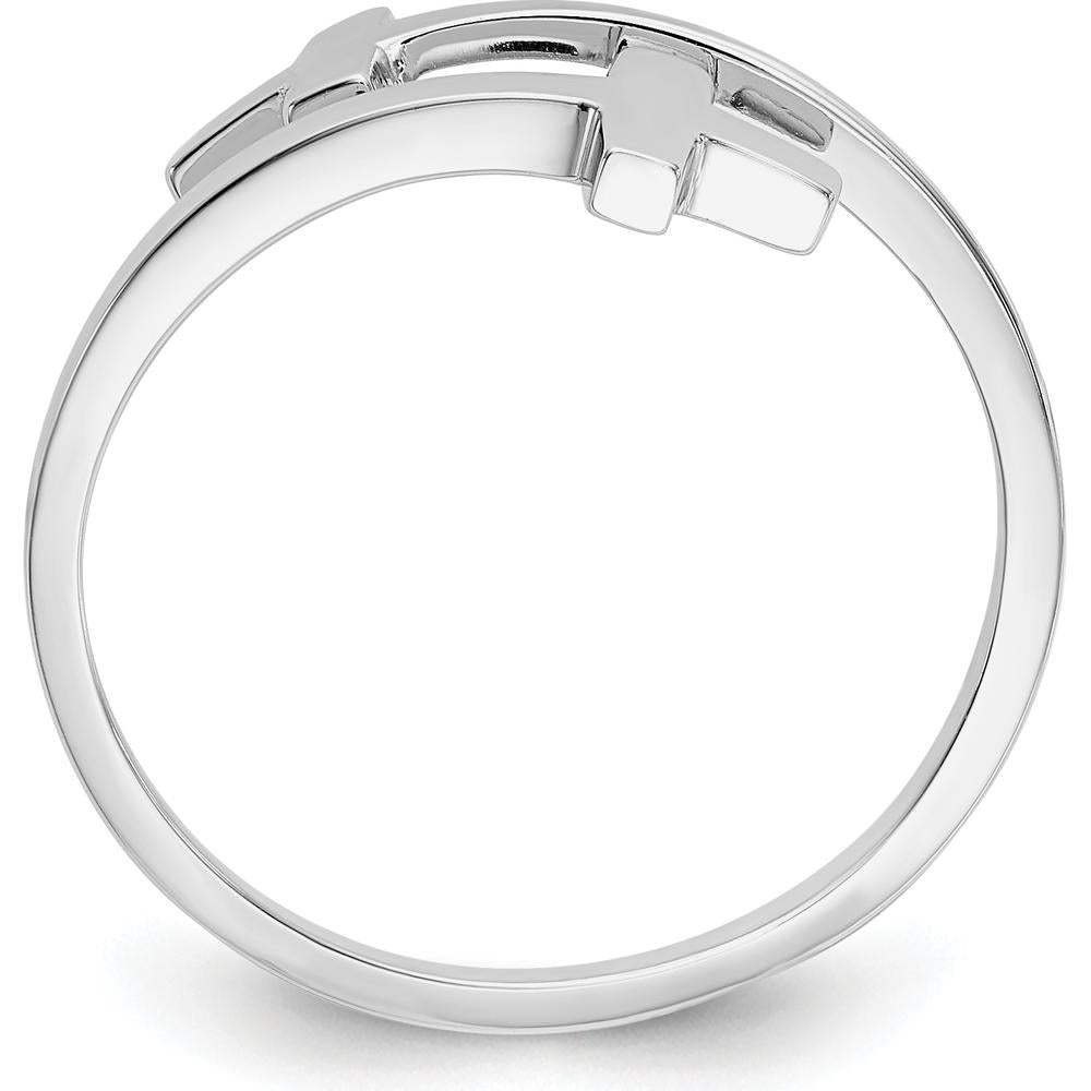 14K White Gold Polished Double Cross Fashion Ring with Rhodium Plating by Oro Pregiato