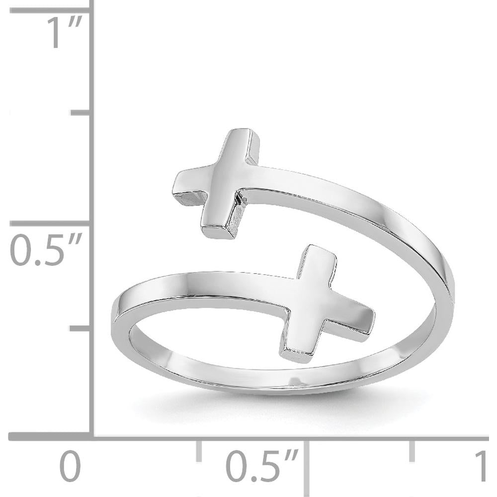 14K White Gold Polished Double Cross Fashion Ring with Rhodium Plating by Oro Pregiato