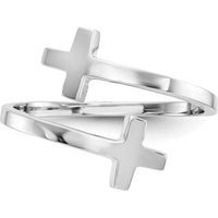 14K White Gold Polished Double Cross Fashion Ring with Rhodium Plating by Oro Pregiato