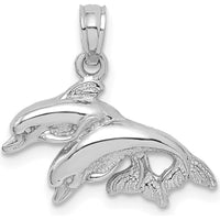 14K White Gold Polished Double Dolphin Pendant with Rhodium Finish by Oro Pregiato