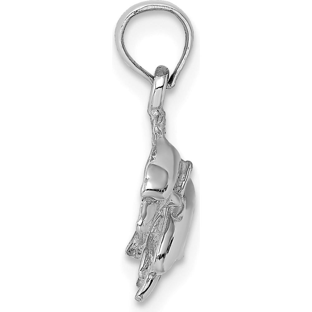 14K White Gold Polished Double Dolphin Pendant with Rhodium Finish by Oro Pregiato