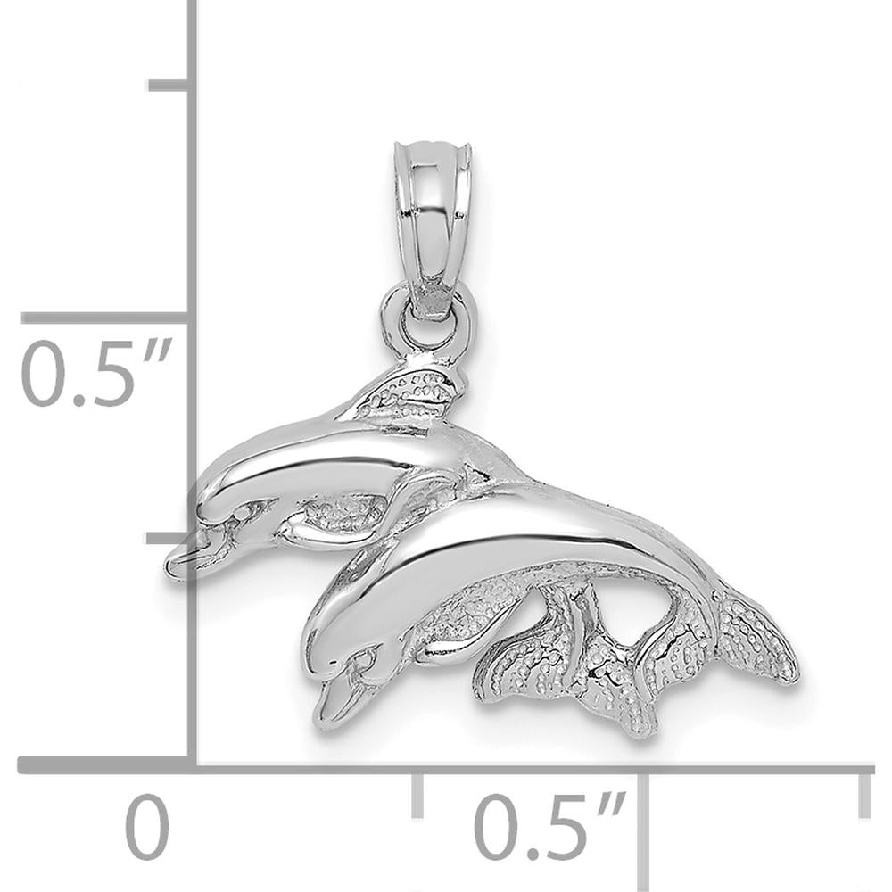 14K White Gold Polished Double Dolphin Pendant with Rhodium Finish by Oro Pregiato