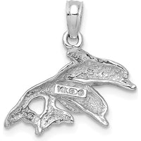 14K White Gold Polished Double Dolphin Pendant with Rhodium Finish by Oro Pregiato
