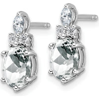 14K White Gold Polished Drop Earrings with Oval White Topaz and Marquise and Round White Diamonds - 0.188 Carat Total Diamond Weight by Oro Pregiato