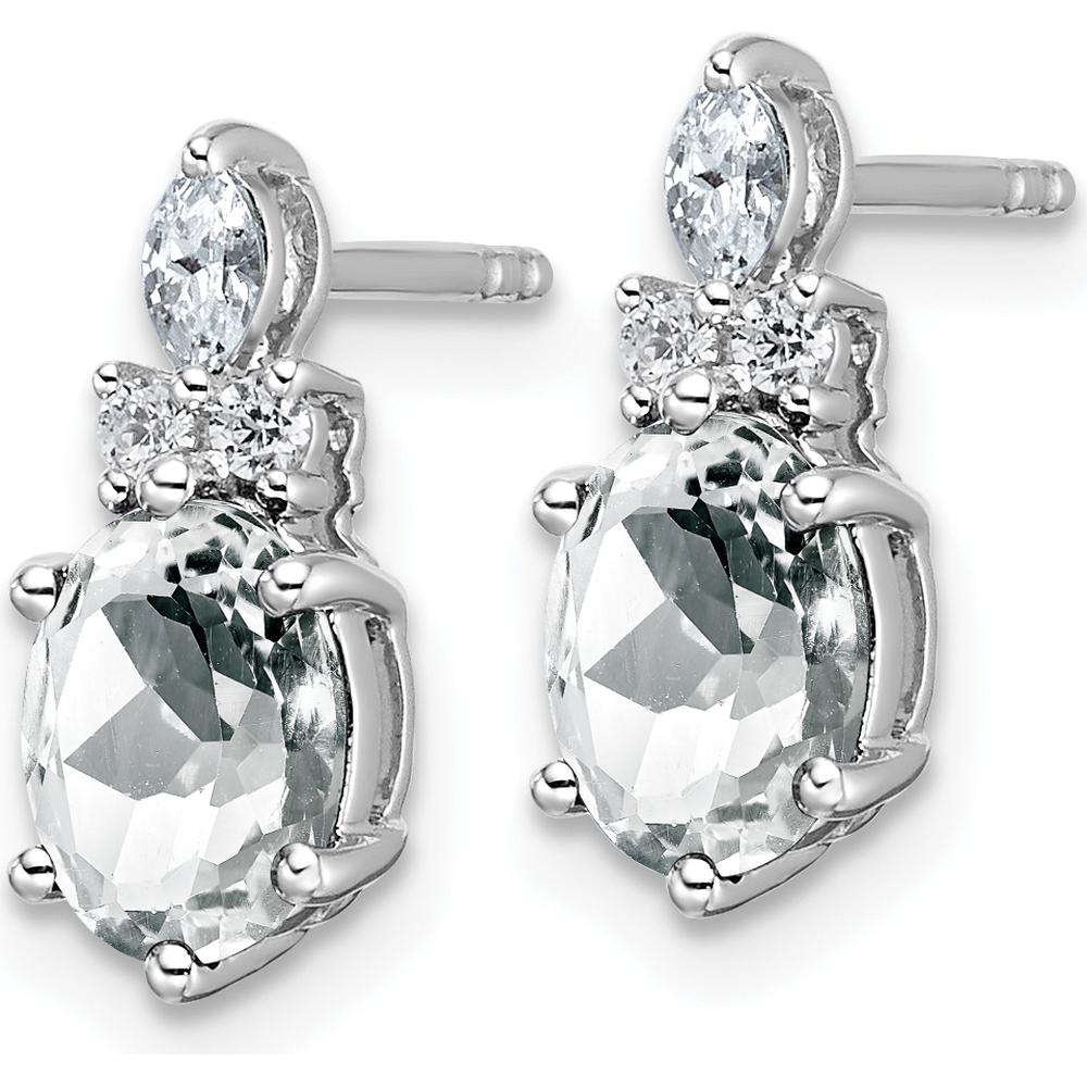 14K White Gold Polished Drop Earrings with Oval White Topaz and Marquise and Round White Diamonds - 0.188 Carat Total Diamond Weight by Oro Pregiato