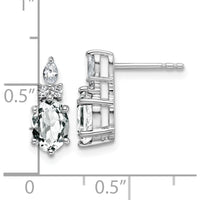 14K White Gold Polished Drop Earrings with Oval White Topaz and Marquise and Round White Diamonds - 0.188 Carat Total Diamond Weight by Oro Pregiato