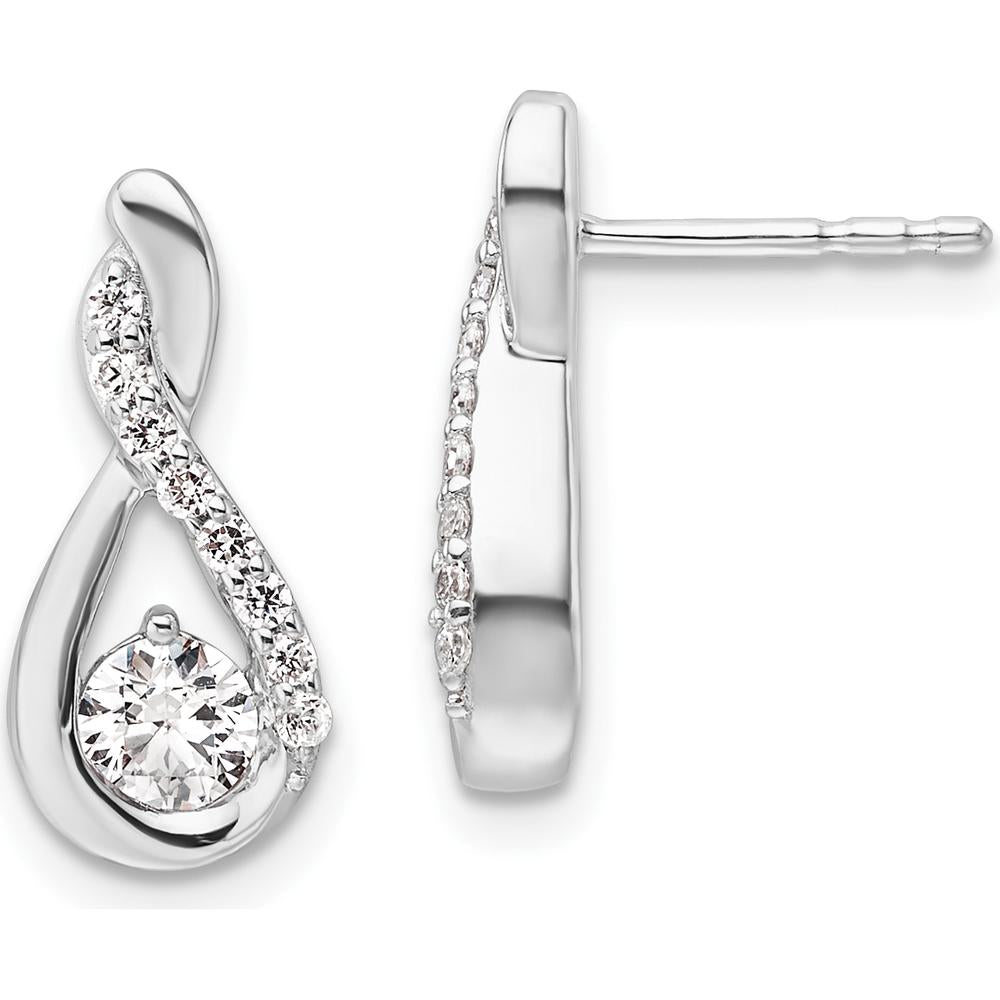 14K White Gold Polished Drop Earrings with Round Diamonds - 1.00 Carats Total Diamond Weight by Oro Pregiato