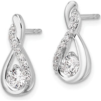 14K White Gold Polished Drop Earrings with Round Diamonds - 1.00 Carats Total Diamond Weight by Oro Pregiato