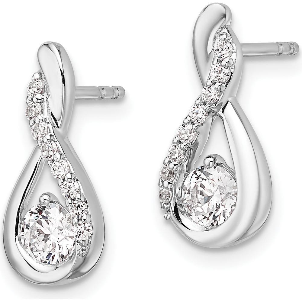 14K White Gold Polished Drop Earrings with Round Diamonds - 1.00 Carats Total Diamond Weight by Oro Pregiato