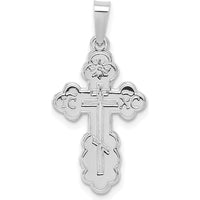 14K White Gold Polished Eastern Orthodox Solid Cross Pendant with Rhodium Plating by Oro Pregiato