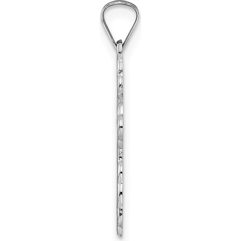 14K White Gold Polished Eastern Orthodox Solid Cross Pendant with Rhodium Plating by Oro Pregiato