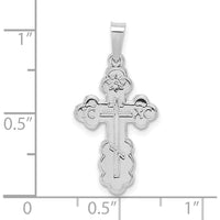 14K White Gold Polished Eastern Orthodox Solid Cross Pendant with Rhodium Plating by Oro Pregiato