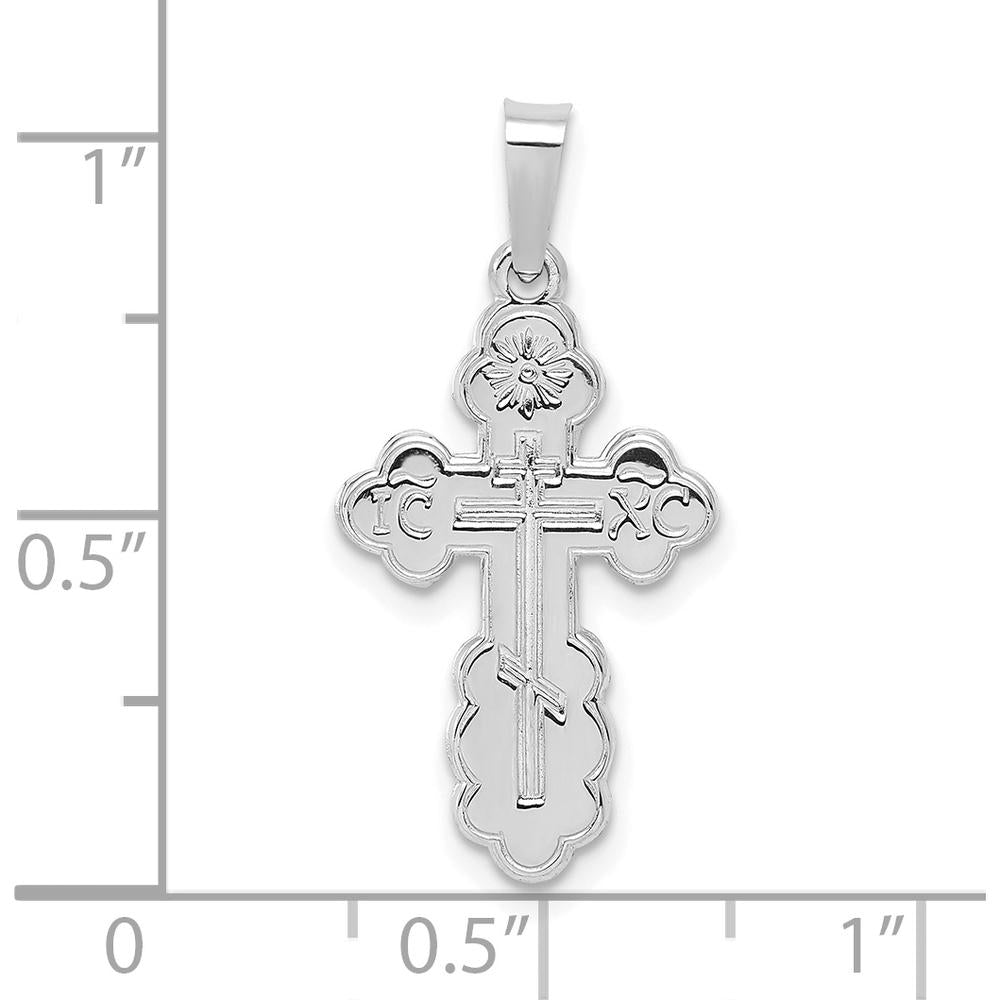 14K White Gold Polished Eastern Orthodox Solid Cross Pendant with Rhodium Plating by Oro Pregiato