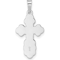 14K White Gold Polished Eastern Orthodox Solid Cross Pendant with Rhodium Plating by Oro Pregiato