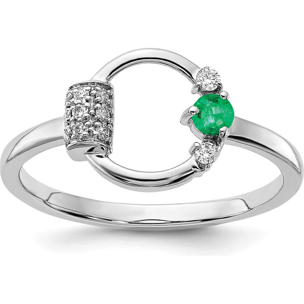 14K White Gold Polished Emerald and Diamond Circle Ring - 0.09 Carat Total Emerald Weight, 0.14 Carat Total Diamond Weight by 0