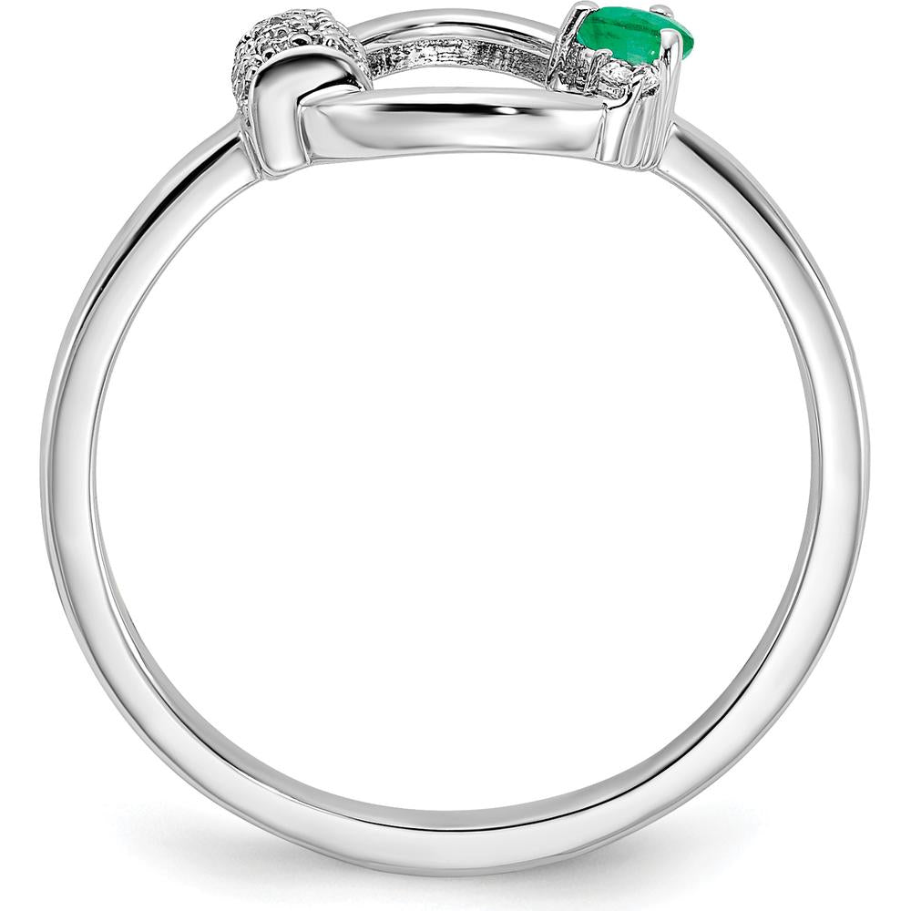 14K White Gold Polished Emerald and Diamond Circle Ring - 0.09 Carat Total Emerald Weight, 0.14 Carat Total Diamond Weight by 0