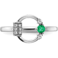 14K White Gold Polished Emerald and Diamond Circle Ring - 0.09 Carat Total Emerald Weight, 0.14 Carat Total Diamond Weight by 0