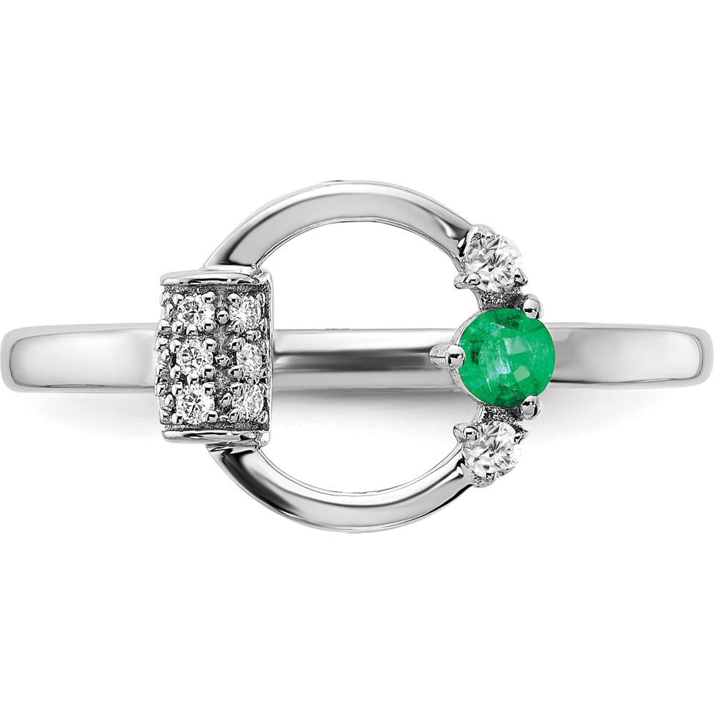 14K White Gold Polished Emerald and Diamond Circle Ring - 0.09 Carat Total Emerald Weight, 0.14 Carat Total Diamond Weight by 0