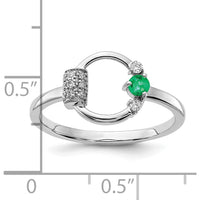 14K White Gold Polished Emerald and Diamond Circle Ring - 0.09 Carat Total Emerald Weight, 0.14 Carat Total Diamond Weight by 0