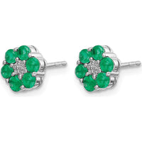 14K White Gold Polished Emerald and Diamond Post Earrings - 0.048 Carat Total Emerald Weight, 0.005 Carat Total Diamond Weight by Monteluci Fine Jewelry