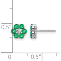 14K White Gold Polished Emerald and Diamond Post Earrings - 0.048 Carat Total Emerald Weight, 0.005 Carat Total Diamond Weight by Monteluci Fine Jewelry