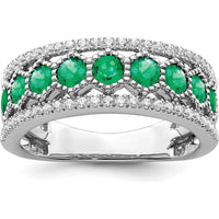 14K White Gold Polished Emerald and Diamond Ring with Round Natural Emeralds and Diamonds - 0.24 Carat Total Gem Weight by 0