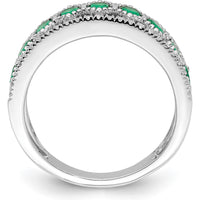 14K White Gold Polished Emerald and Diamond Ring with Round Natural Emeralds and Diamonds - 0.24 Carat Total Gem Weight by 0