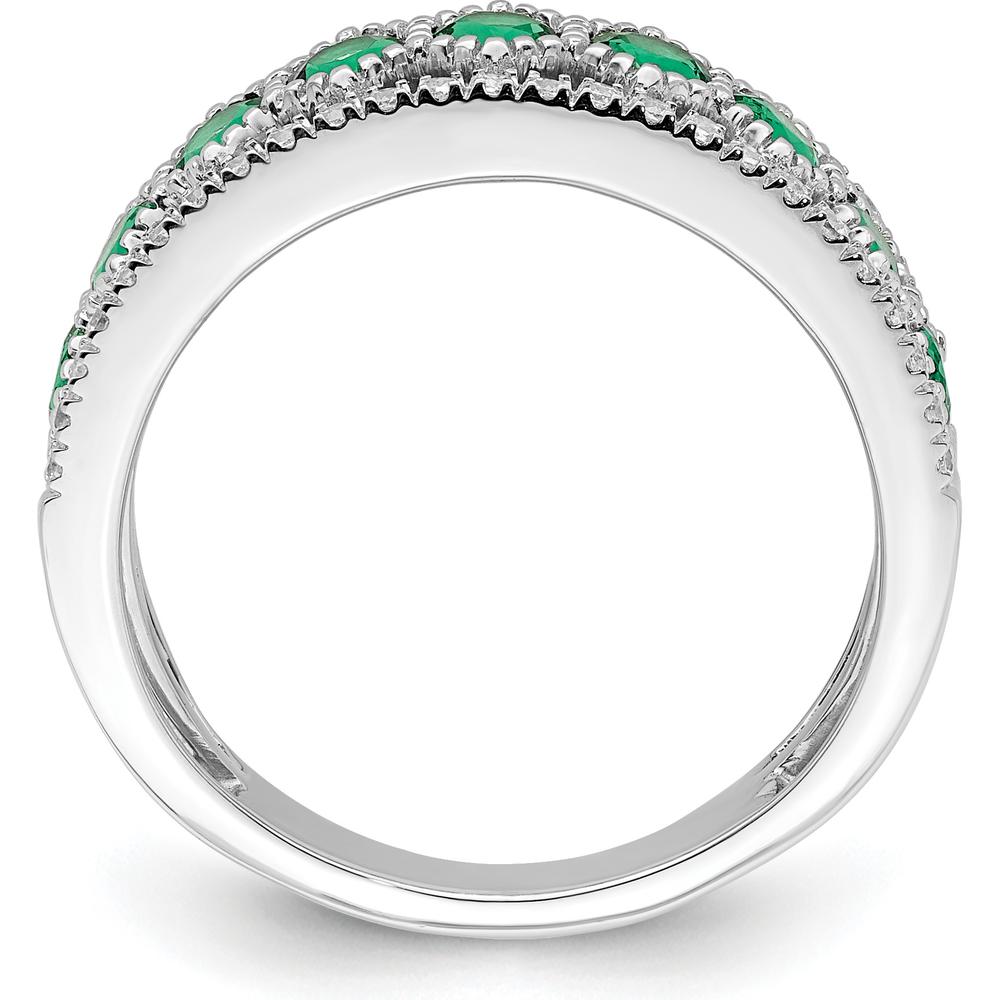 14K White Gold Polished Emerald and Diamond Ring with Round Natural Emeralds and Diamonds - 0.24 Carat Total Gem Weight by 0
