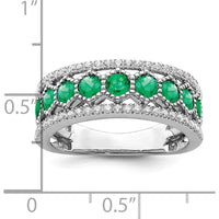 14K White Gold Polished Emerald and Diamond Ring with Round Natural Emeralds and Diamonds - 0.24 Carat Total Gem Weight by 0
