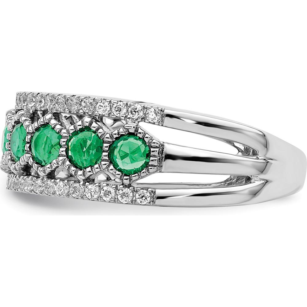 14K White Gold Polished Emerald and Diamond Ring with Round Natural Emeralds and Diamonds - 0.24 Carat Total Gem Weight by 0