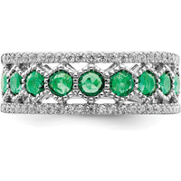 14K White Gold Polished Emerald and Diamond Ring with Round Natural Emeralds and Diamonds - 0.24 Carat Total Gem Weight by 0