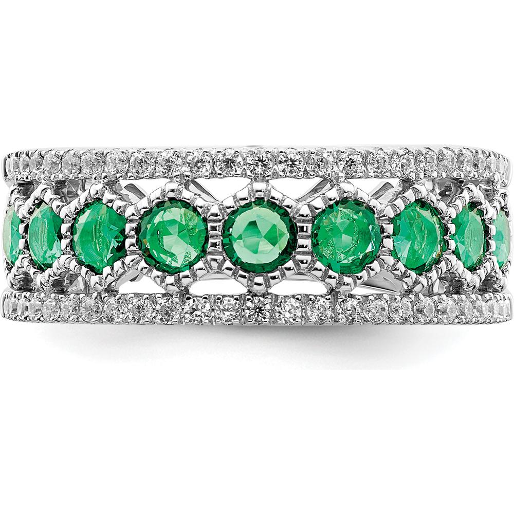 14K White Gold Polished Emerald and Diamond Ring with Round Natural Emeralds and Diamonds - 0.24 Carat Total Gem Weight by 0