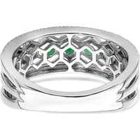 14K White Gold Polished Emerald and Diamond Ring with Round Natural Emeralds and Diamonds - 0.24 Carat Total Gem Weight by 0