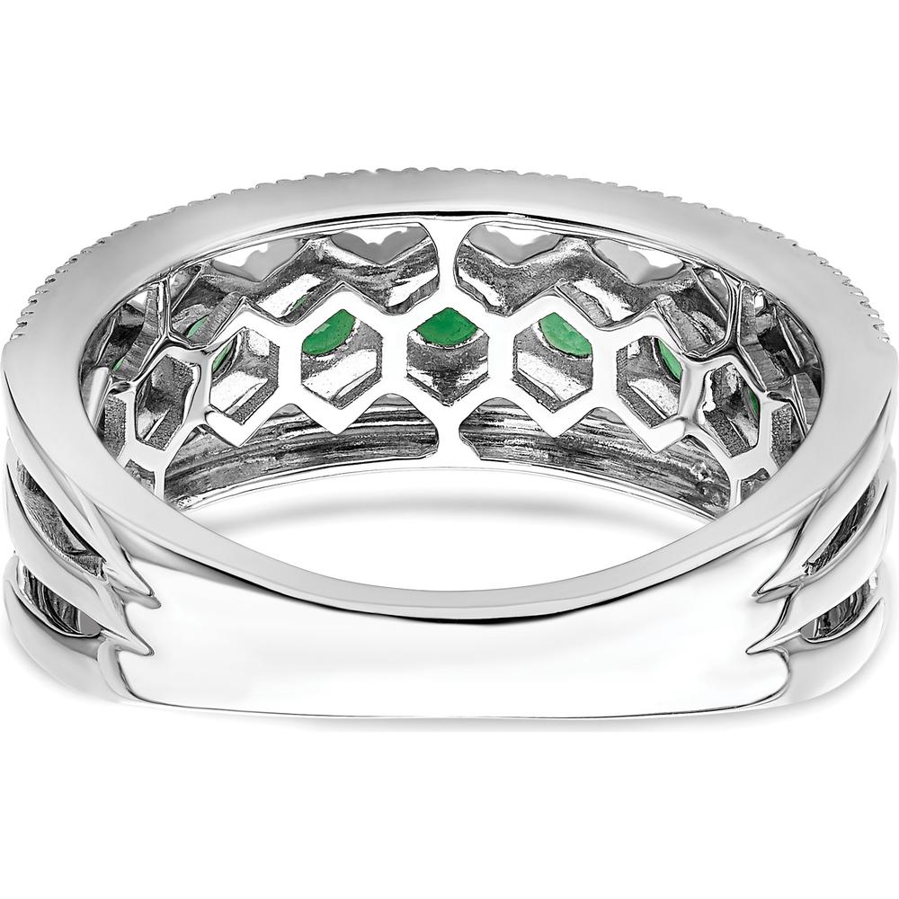 14K White Gold Polished Emerald and Diamond Ring with Round Natural Emeralds and Diamonds - 0.24 Carat Total Gem Weight by 0