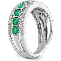 14K White Gold Polished Emerald and Diamond Ring with Round Natural Emeralds and Diamonds - 0.24 Carat Total Gem Weight by 0