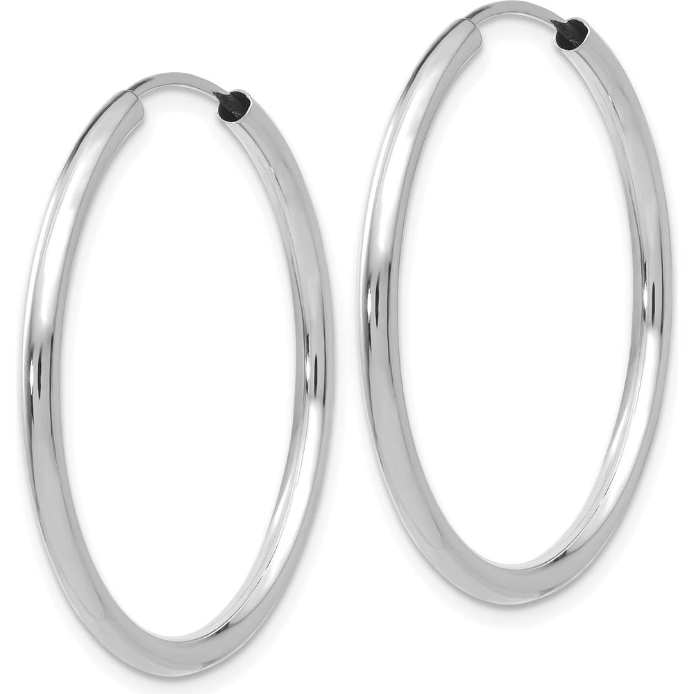 14K White Gold Polished Endless 2mm Hoop Earrings - 30mm Diameter by Oro Pregiato
