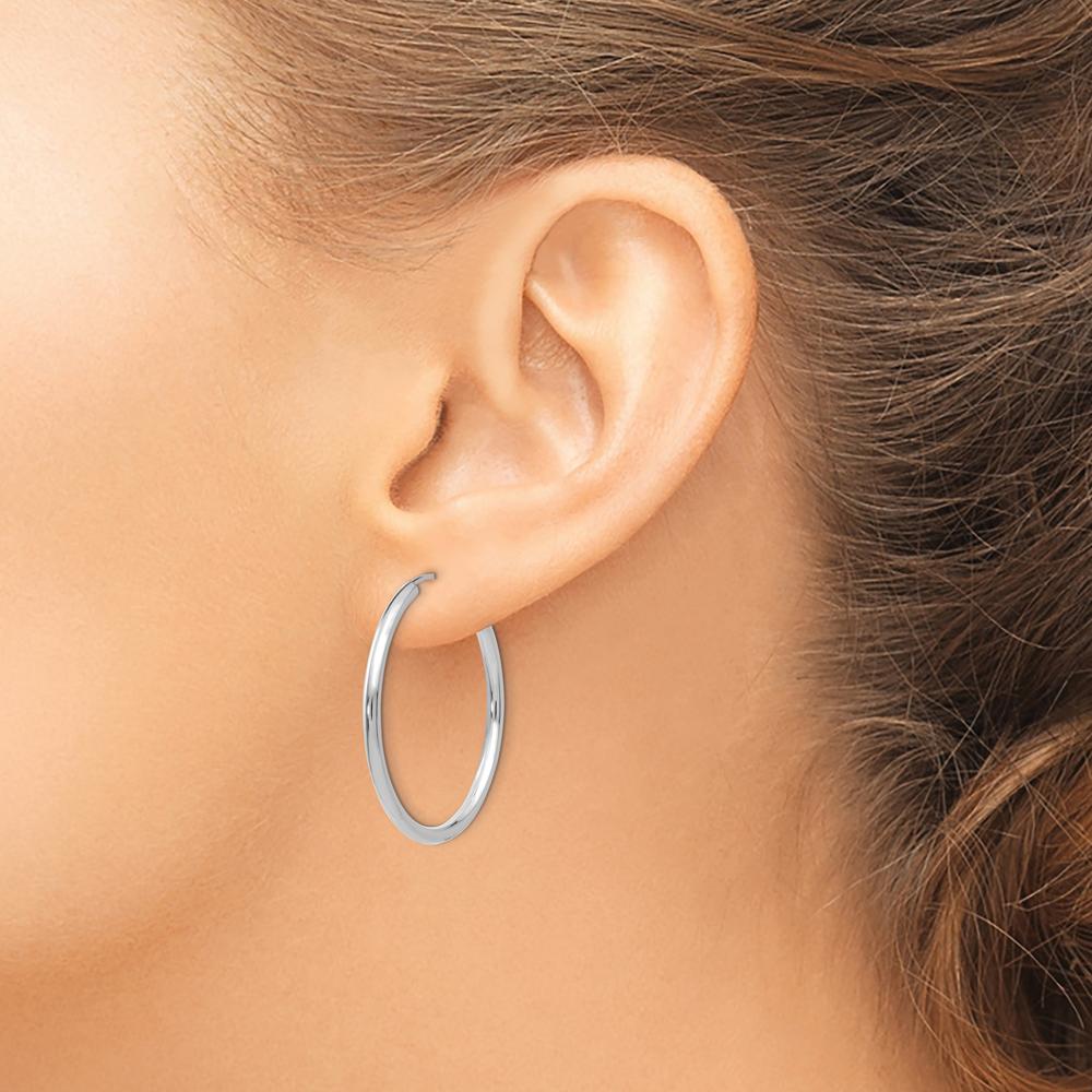 14K White Gold Polished Endless 2mm Hoop Earrings - 30mm Diameter by Oro Pregiato