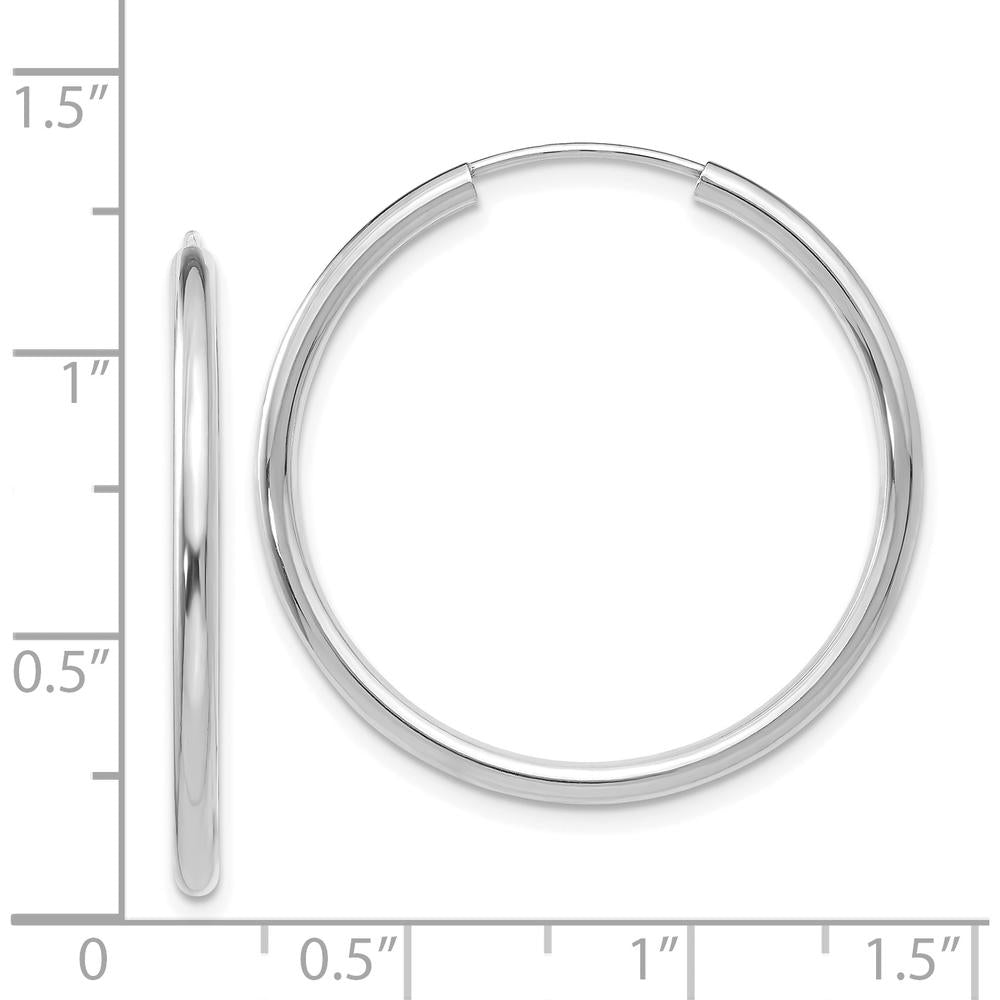 14K White Gold Polished Endless 2mm Hoop Earrings - 30mm Diameter by Oro Pregiato