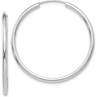 14K White Gold Polished Endless 2mm Hoop Earrings - 35mm Diameter by Oro Pregiato