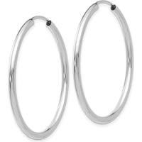 14K White Gold Polished Endless 2mm Hoop Earrings - 35mm Diameter by Oro Pregiato