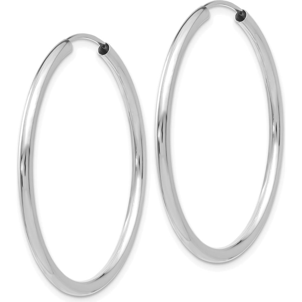 14K White Gold Polished Endless 2mm Hoop Earrings - 35mm Diameter by Oro Pregiato
