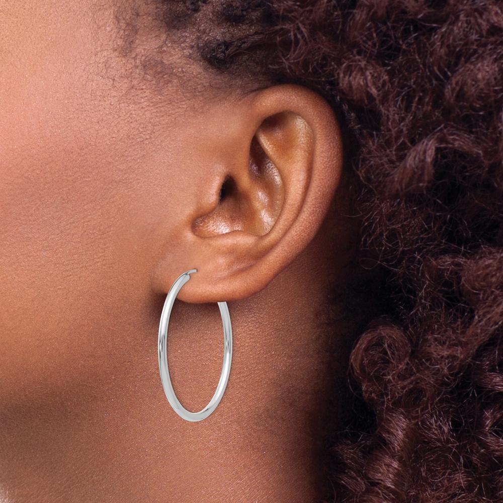 14K White Gold Polished Endless 2mm Hoop Earrings - 35mm Diameter by Oro Pregiato