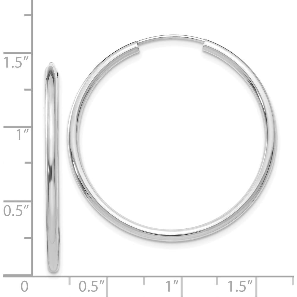 14K White Gold Polished Endless 2mm Hoop Earrings - 35mm Diameter by Oro Pregiato