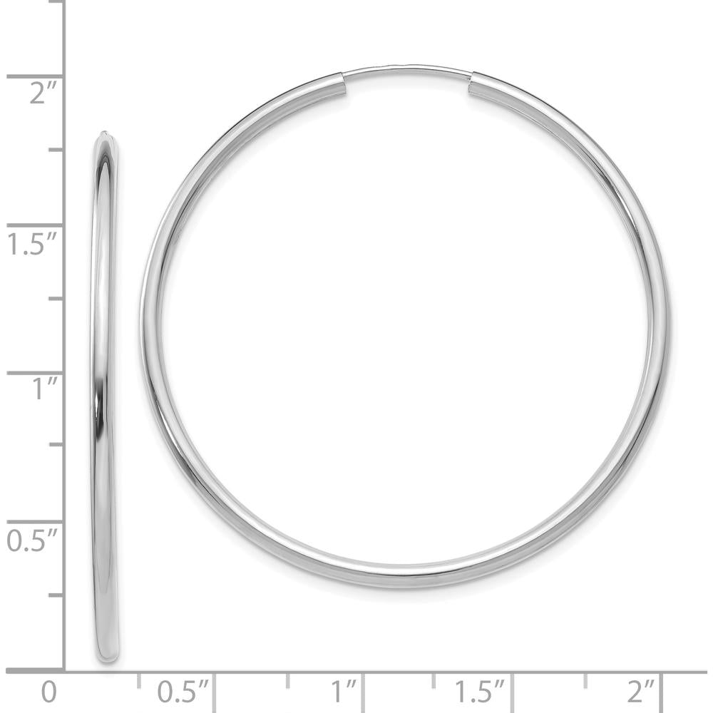 14K White Gold Polished Endless 2mm Hoop Earrings - 45mm Diameter by Oro Pregiato