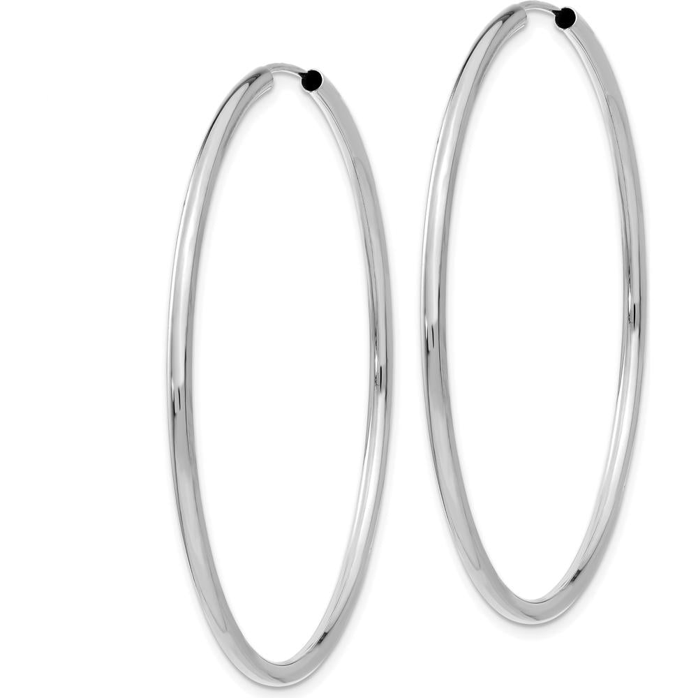 14K White Gold Polished Endless Hoop Earrings - 50mm Diameter by Oro Pregiato