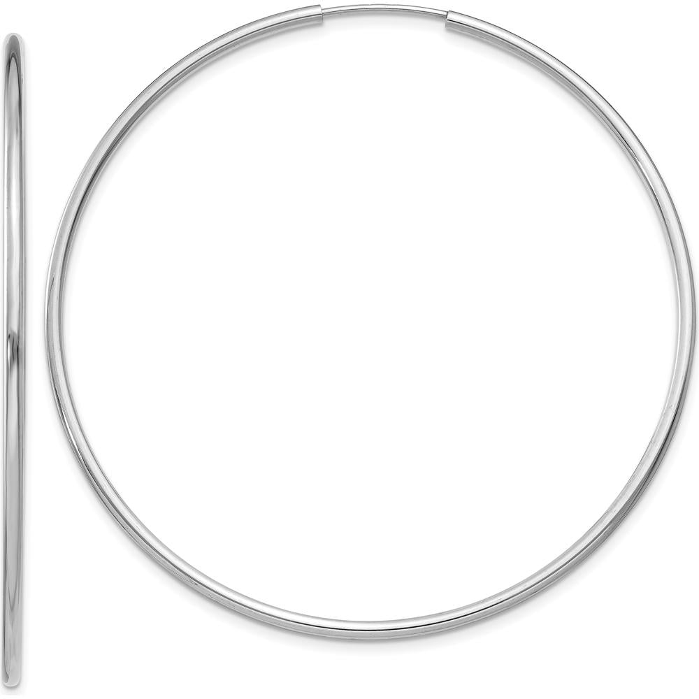 14K White Gold Polished Endless Hoop Earrings - 50mm Diameter by Oro Pregiato