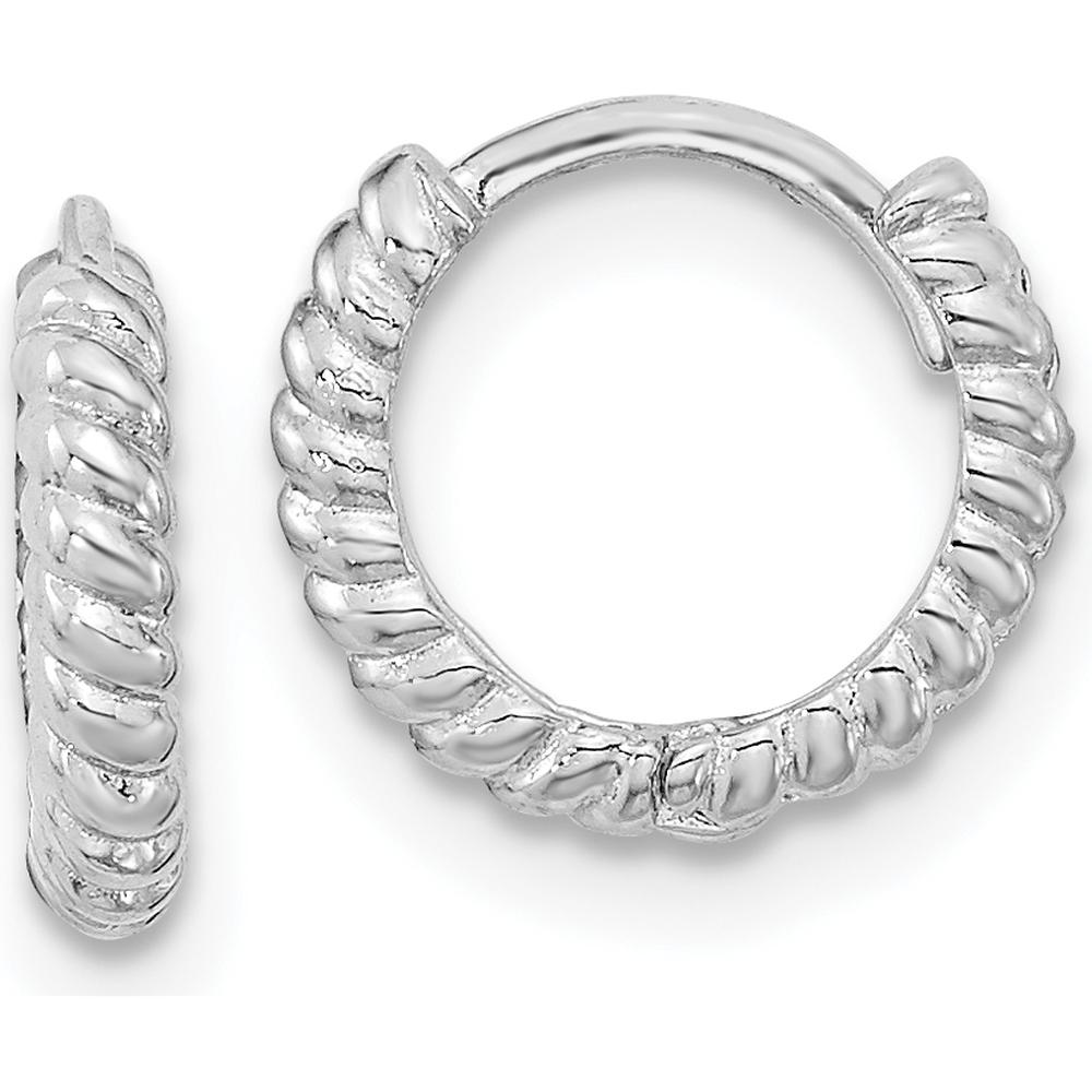 14K White Gold Polished Endless Hoop Earrings with Rhodium Plating - 9.91mm Length, 10.8mm Width by Oro Pregiato
