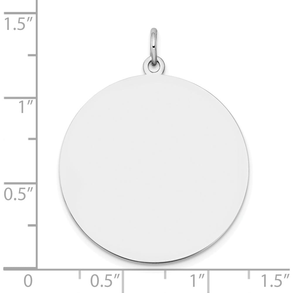 14K White Gold Polished Engravable Disc Charm - 29mm Length, Rhodium Plated by Oro Pregiato